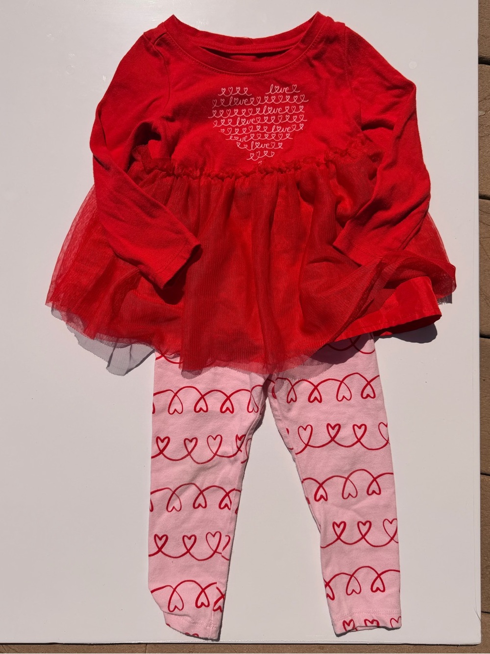 Cat & Jack Valentine’s Day Red Tulle Shirt with Heart Leggings